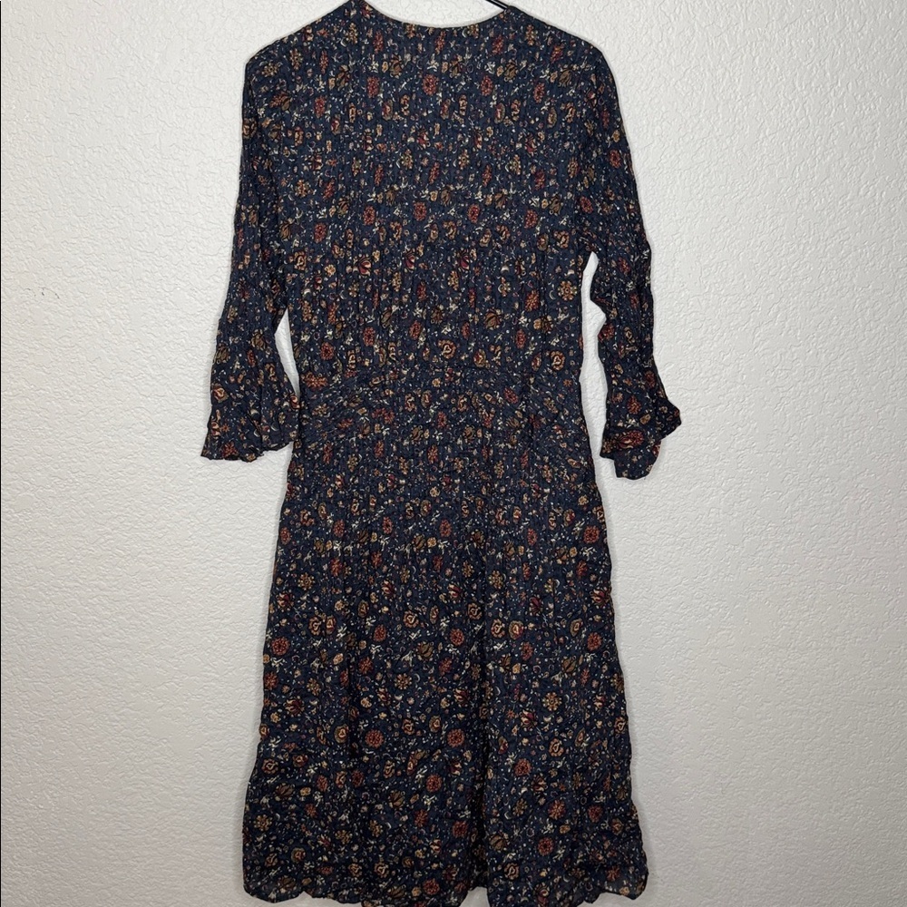 Veronica Beard Shireen Dress Ink Multi Vine Floral Long Sleeve Cotton Midi - Picture 11 of 16